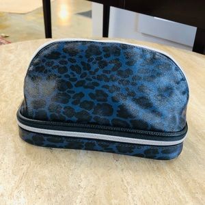 Blue Leopard Makeup bag (8.5 in x 5 in)